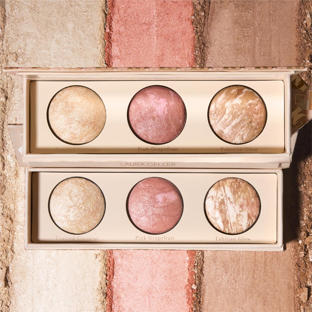 LAURA GELLER NEW YORK blending powders with brush to show smooth finish and easy application