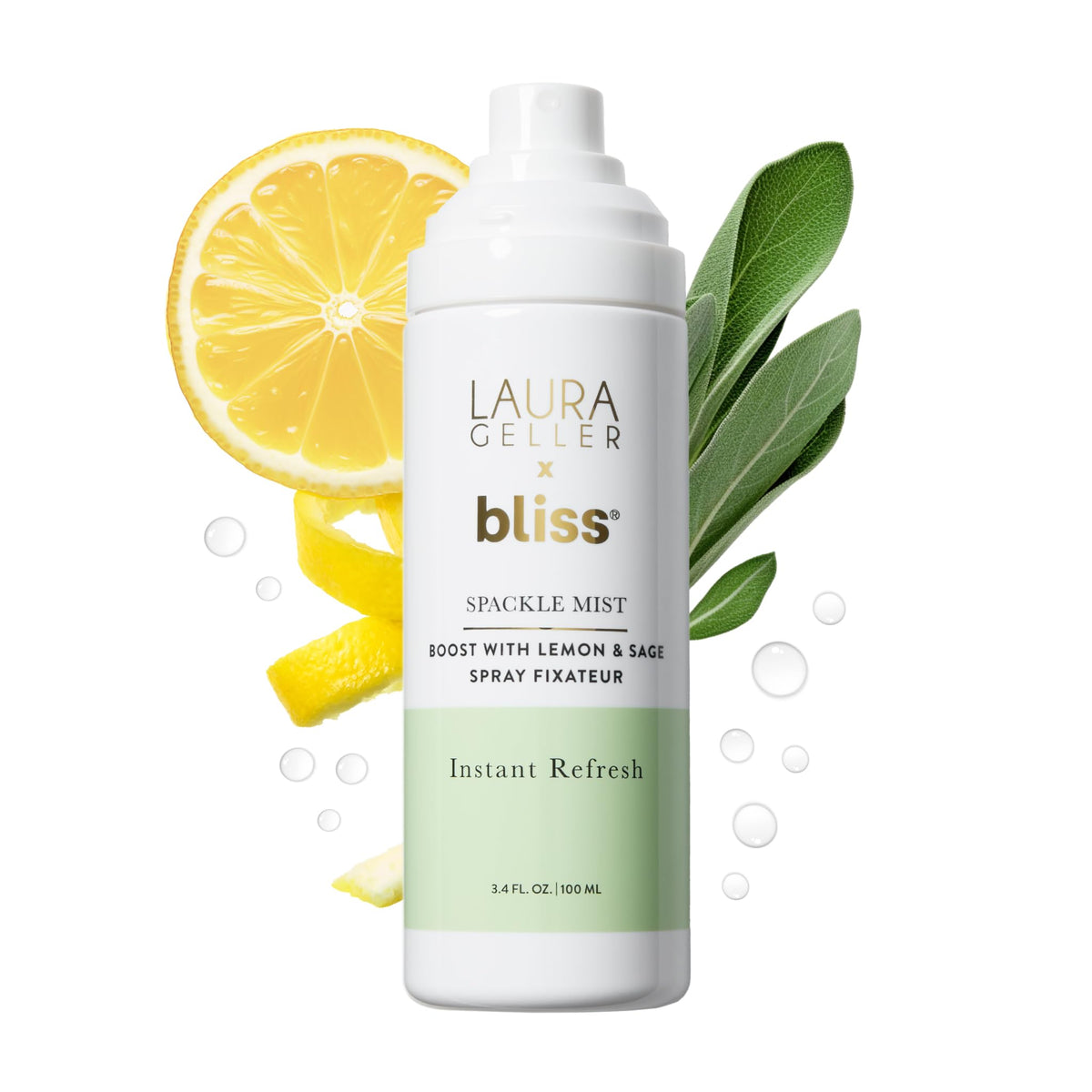 LAURA GELLER NEW YORK bottle front packaging shows citrus-sage scent and benefits