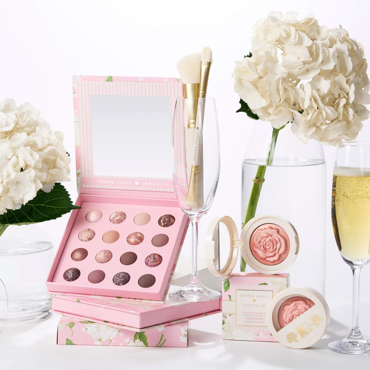 LAURA GELLER blush on vanity with accessories conveys everyday elegance
