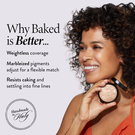 LAURA GELLER brush applying powder to cheek for natural glow benefit