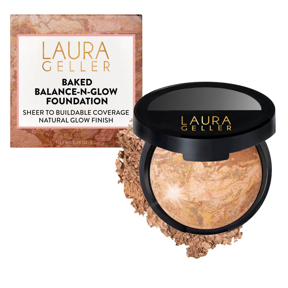 LAURA GELLER compact front view showing sleek packaging and easy portability