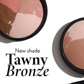 LAURA GELLER compact opened to reveal product and label for easy shade identification benefit