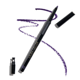 LAURA GELLER NEW YORK front packaging of Deep Purple pencil showing product benefit of travel-ready design