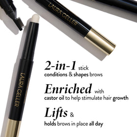 LAURA GELLER wax tip close-up showing textured tinted wax for building brow fullness