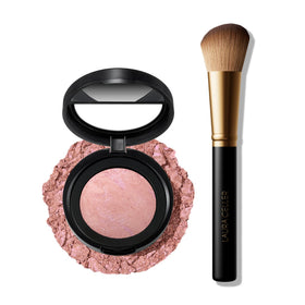 LAURA GELLER front compact showing Ethereal Rose and brush, perfect for travel