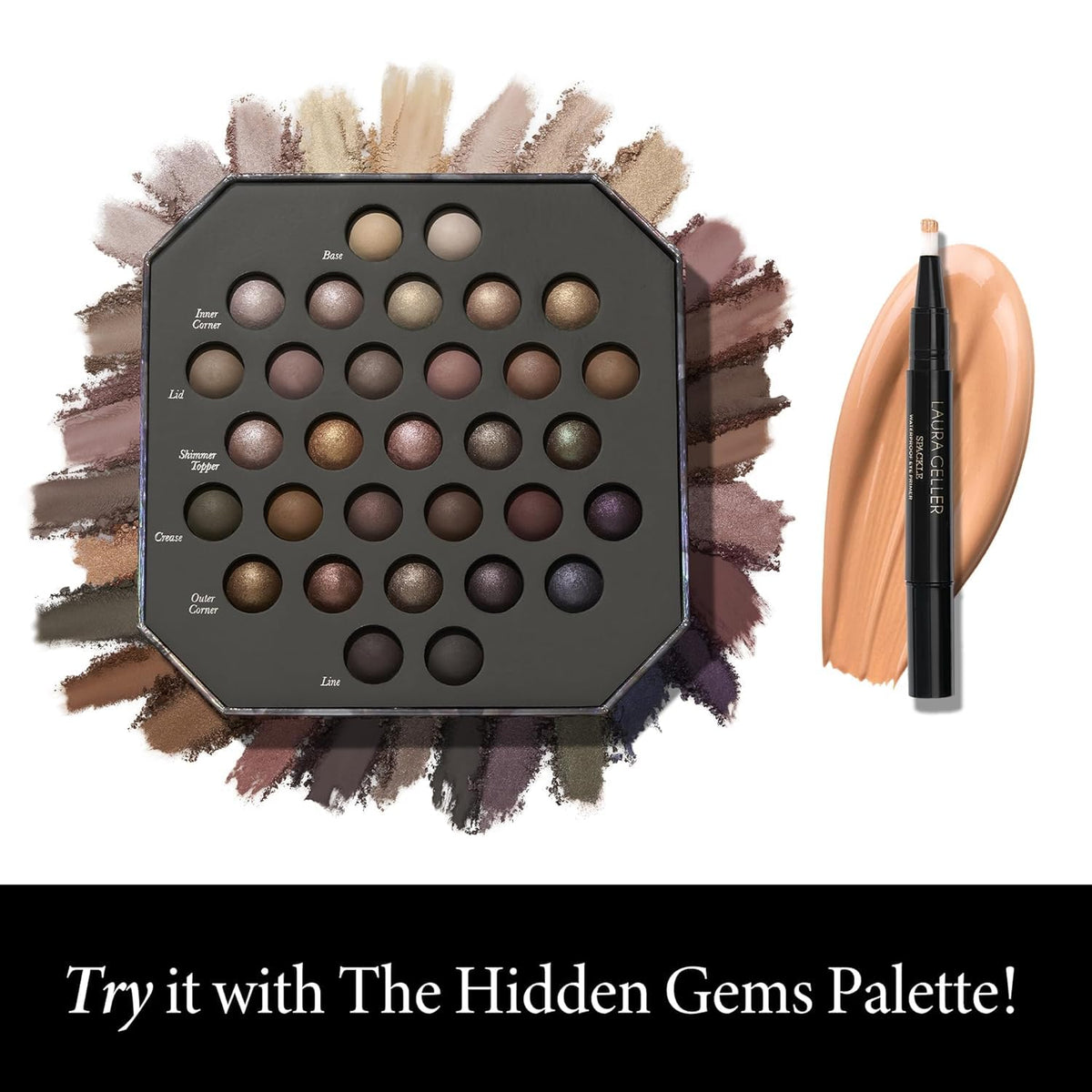 LAURA GELLER NEW YORK fingertip applying primer to lid for easy blend