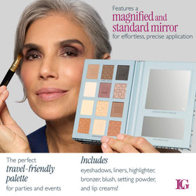 LAURA GELLER NEW YORK close-up of matte and shimmer eyeshadows for blendable color benefit