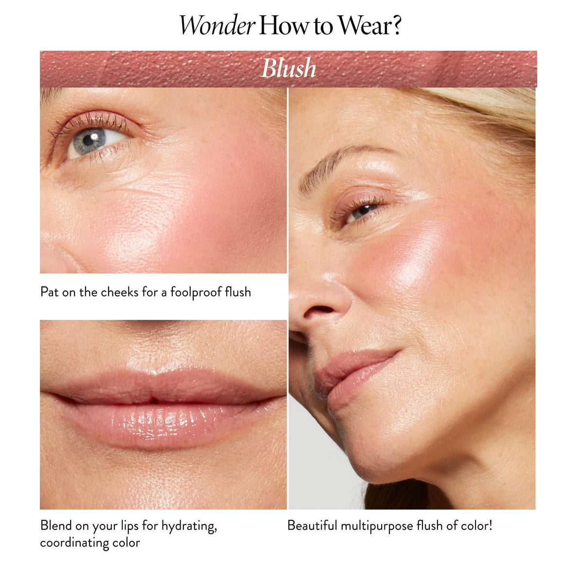 LAURA GELLER NEW YORK fingertips blending balm on cheek to show easy application