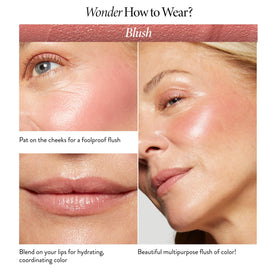 LAURA GELLER NEW YORK fingertips blending balm on cheek to show easy application