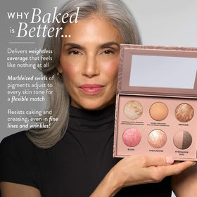 LAURA GELLER close-up of two foundation pans highlighting blendable coverage
