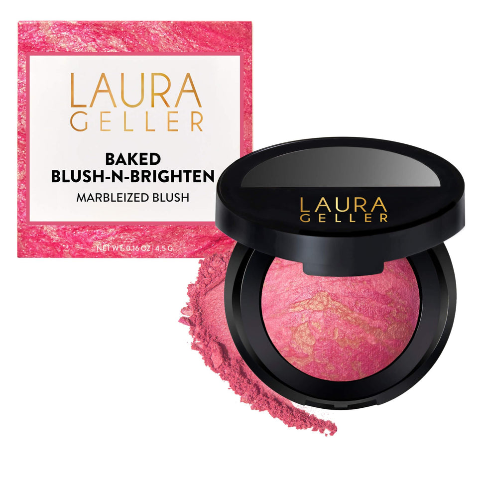LAURA GELLER NEW YORK compact front view showing Sunlit Rose shade and sleek packaging benefit: easy travel