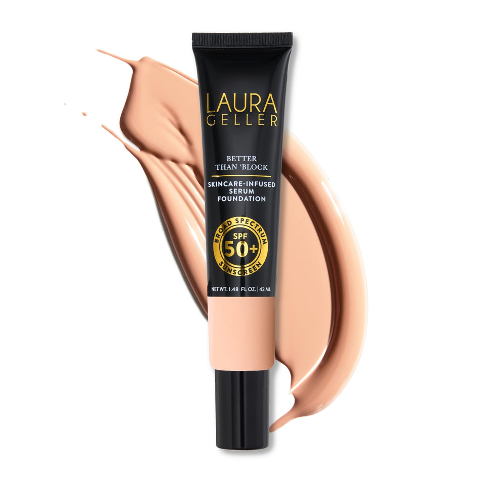 LAURA GELLER NEW YORK front packaging bottle showing SPF and coverage benefits