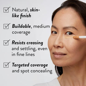 LAURA GELLER NEW YORK applying concealer under eye to show crease-free blending and brightening effect