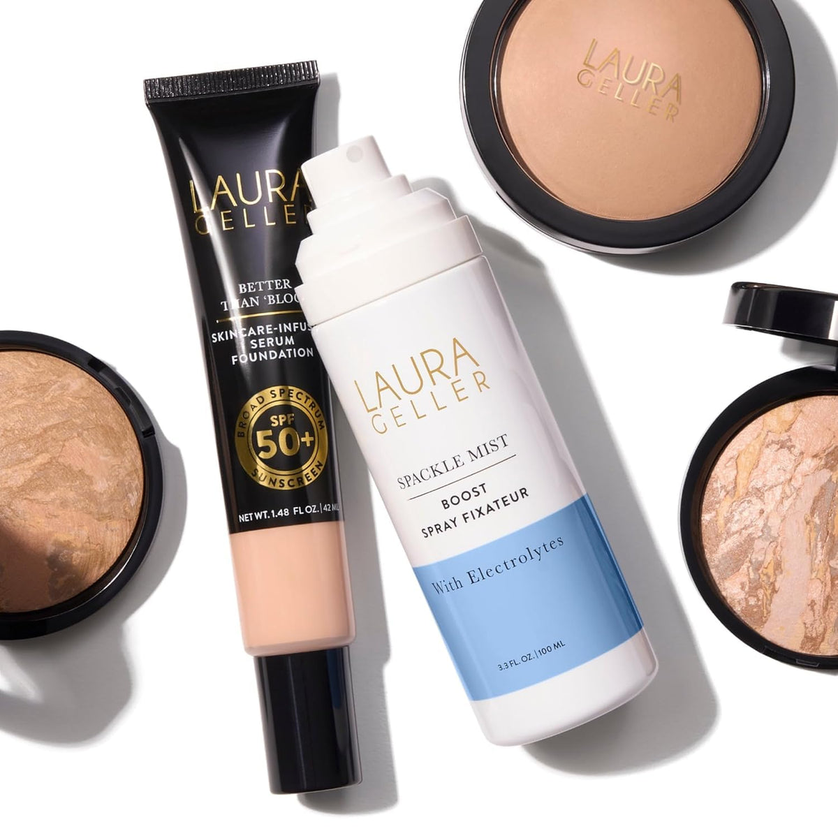 LAURA GELLER ingredients layout with grape seed and centella offering antioxidant hydration