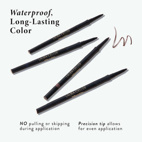 LAURA GELLER pencil tucked in a makeup bag illustrating portability and readiness