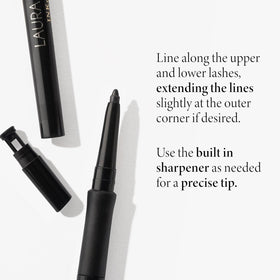 LAURA GELLER INKcredible model wearing indigo liner showing long-lasting definition