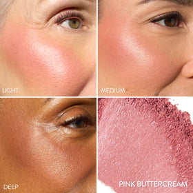 LAURA GELLER close-up of marbleized blush pan revealing texture benefit