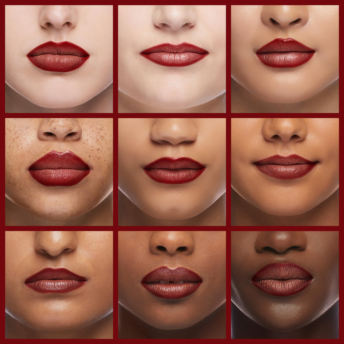 LAURA GELLER NEW YORK lip application showing defined red lips and lasting color