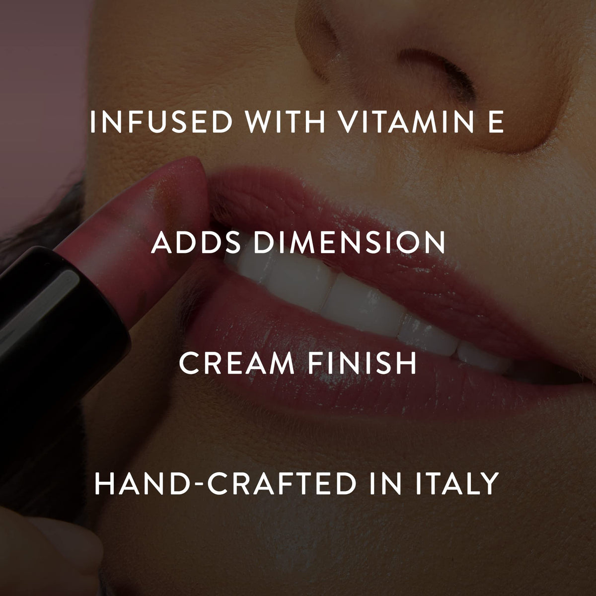 LAURA GELLER NEW YORK lipstick applied on lips showing natural rosy-brown flattering tone