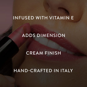 LAURA GELLER NEW YORK lipstick applied on lips showing natural rosy-brown flattering tone