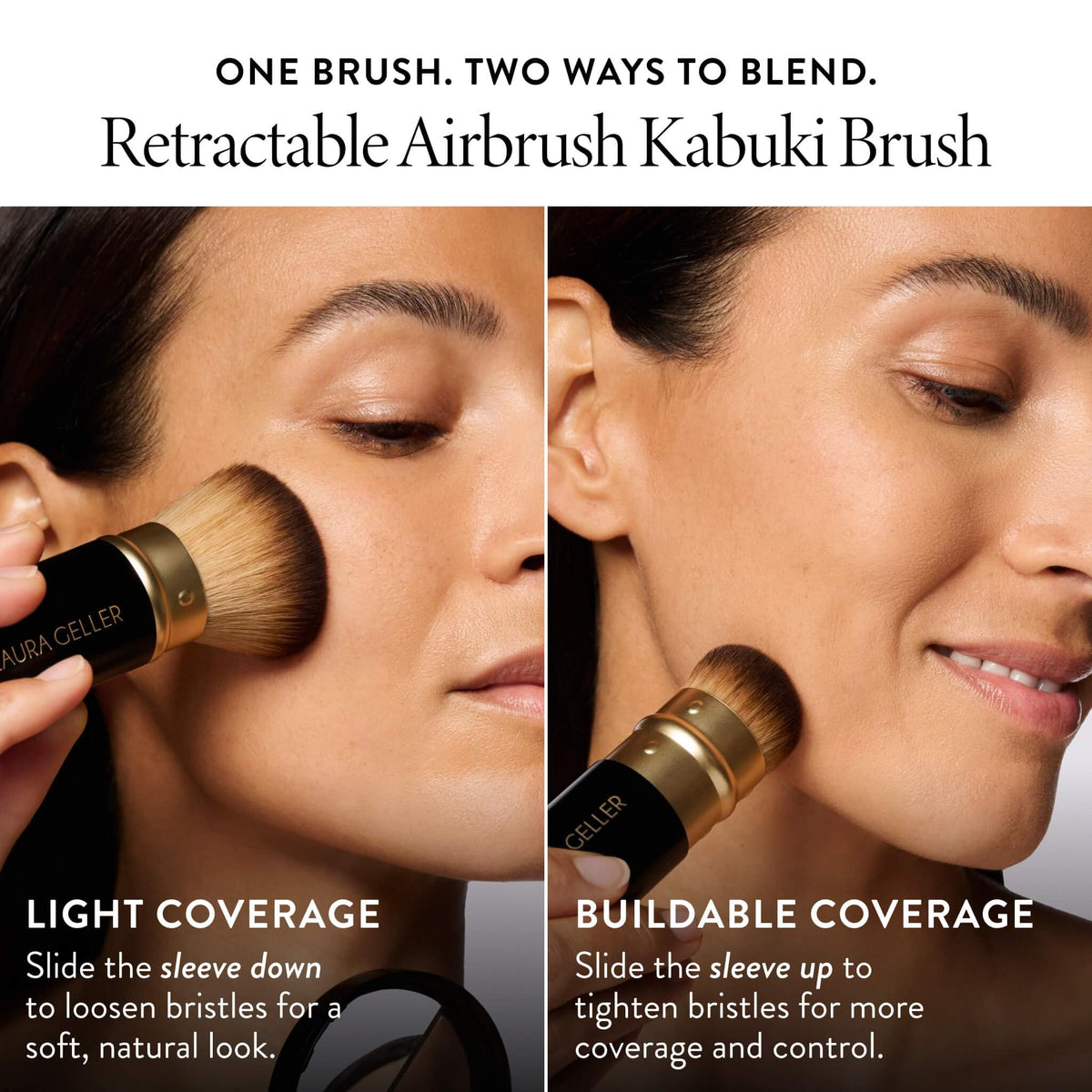 LAURA GELLER NEW YORK brush applying powder to cheek for natural, even coverage benefit