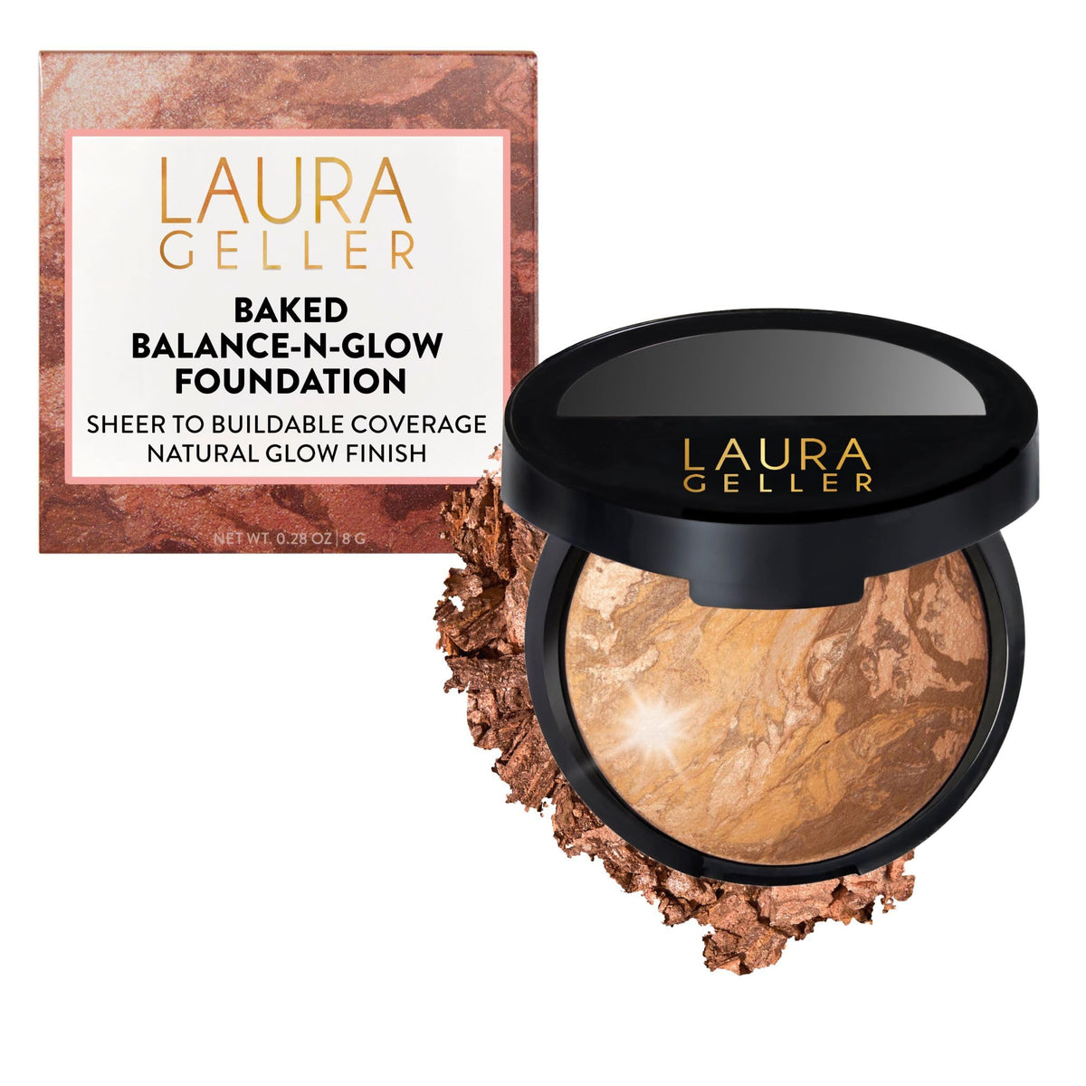 LAURA GELLER NEW YORK front view of baked powder compact for easy storage