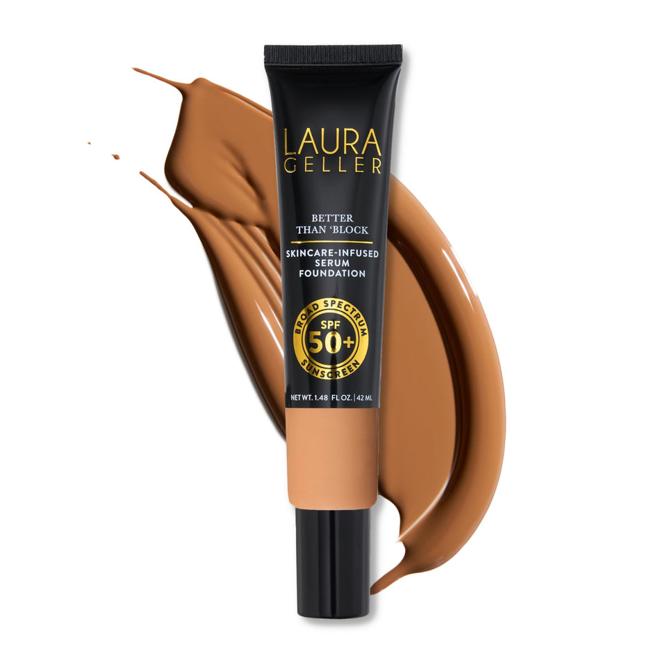 LAURA GELLER NEW YORK foundation bottle front showing shade 05 Sand and SPF benefits
