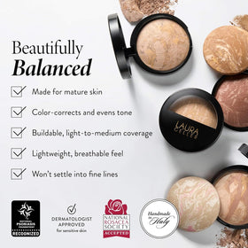 LAURA GELLER NEW YORK compact with brush in a vanity scene for travel-ready convenience benefit