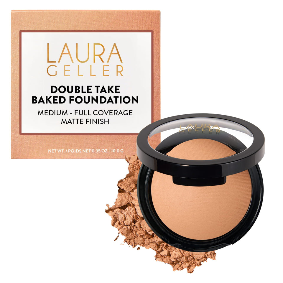 LAURA GELLER NEW YORK compact front view showing shade and sleek packaging benefit: clear shade selection