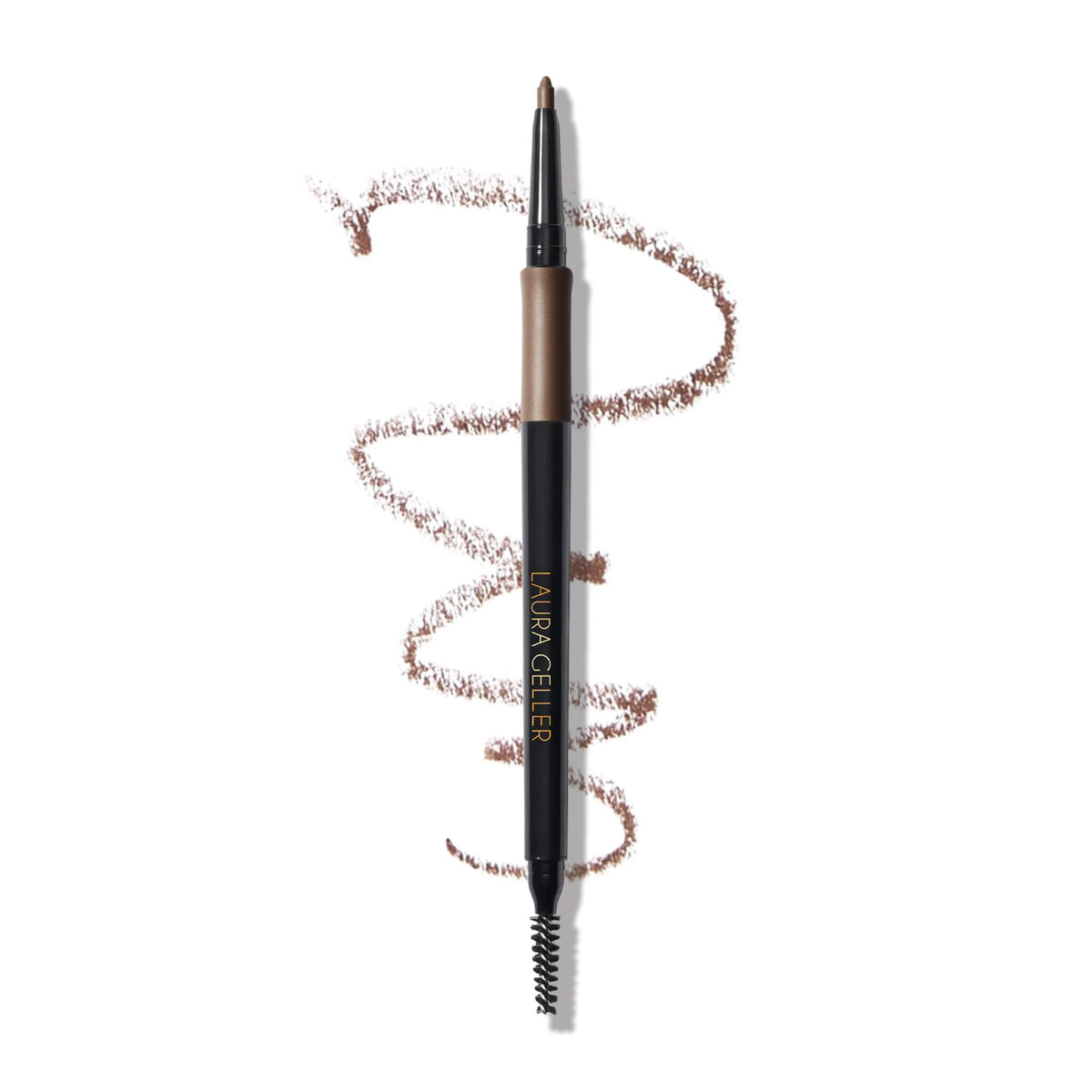 LAURA GELLER NEW YORK front packaging showing pencil and spoolie for travel-ready brows