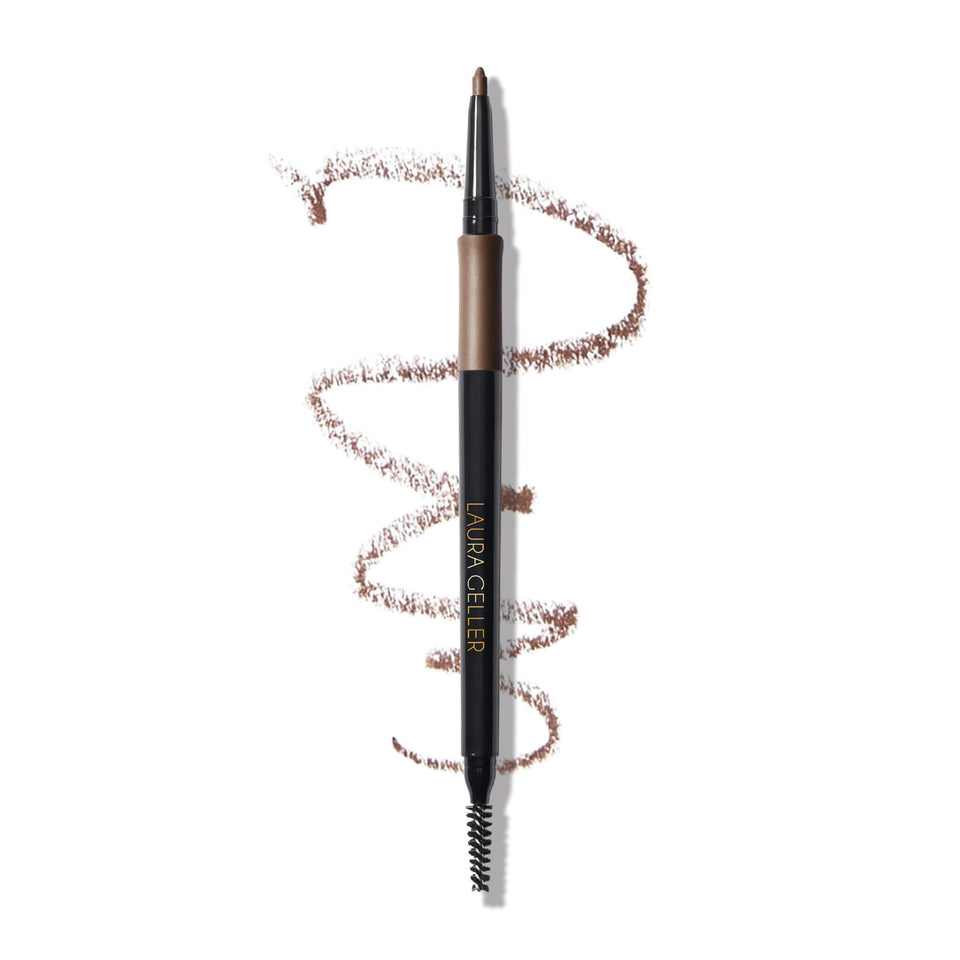 LAURA GELLER NEW YORK front packaging showing pencil and spoolie for travel-ready brows