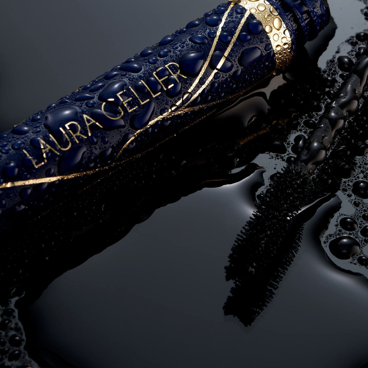LAURA GELLER NEW YORK mascara waterproof test image resists moisture, showing lasting hold benefit
