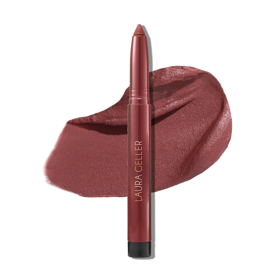 LAURA GELLER NEW YORK lip crayon front packaging showing Mulberry shade and benefit