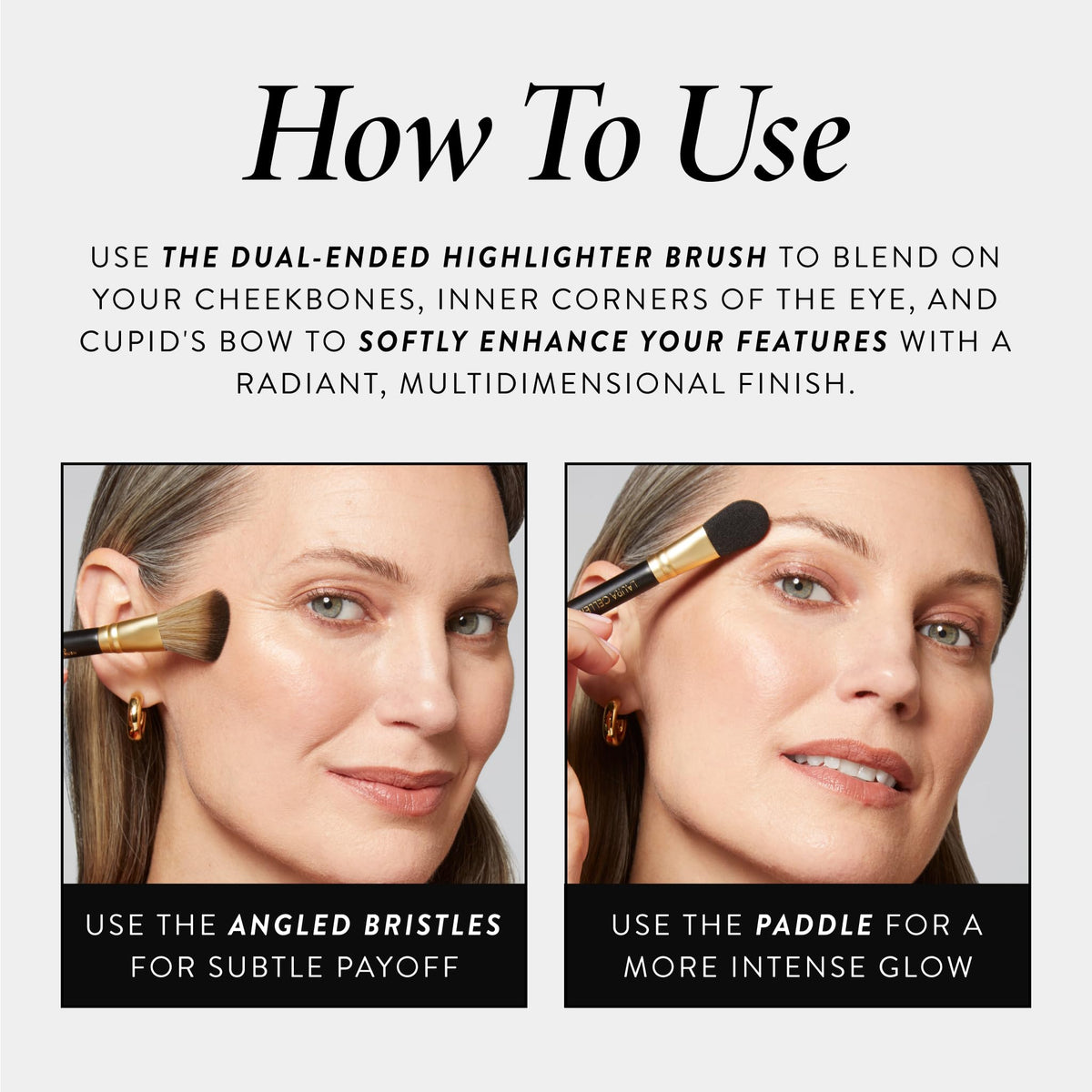 LAURA GELLER NEW YORK applying highlighter to cheekbone for lifted appearance