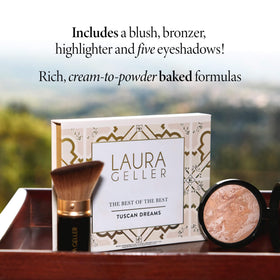 LAURA GELLER NEW YORK swatches on arm showing palette and powder shades for easy color reference