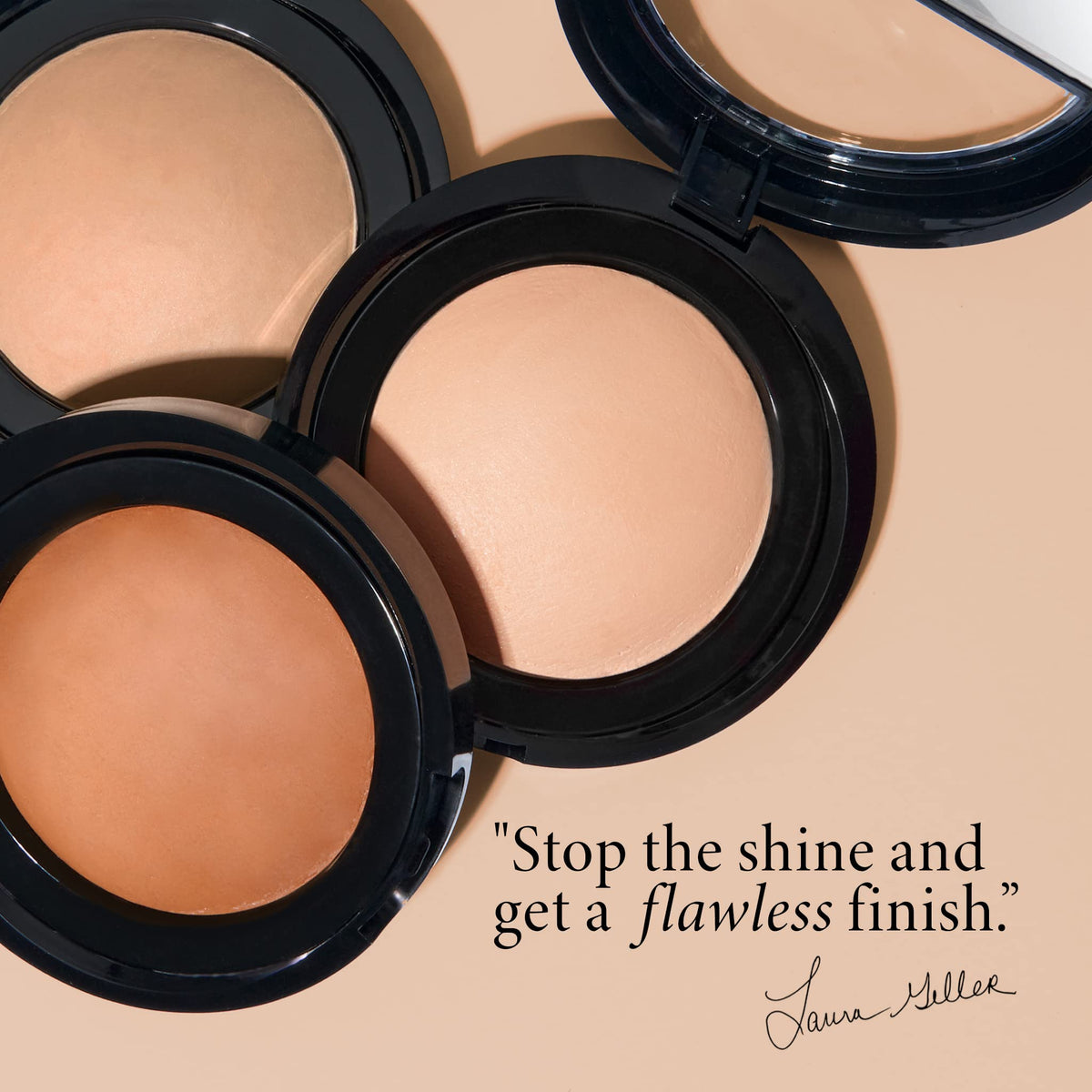 LAURA GELLER NEW YORK close-up of powder texture for soft-focus finish benefit