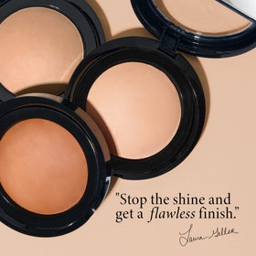 LAURA GELLER NEW YORK close-up of powder texture for soft-focus finish benefit