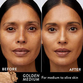LAURA GELLER open compact revealing marbleized pigment and built-in highlight for effortless glow