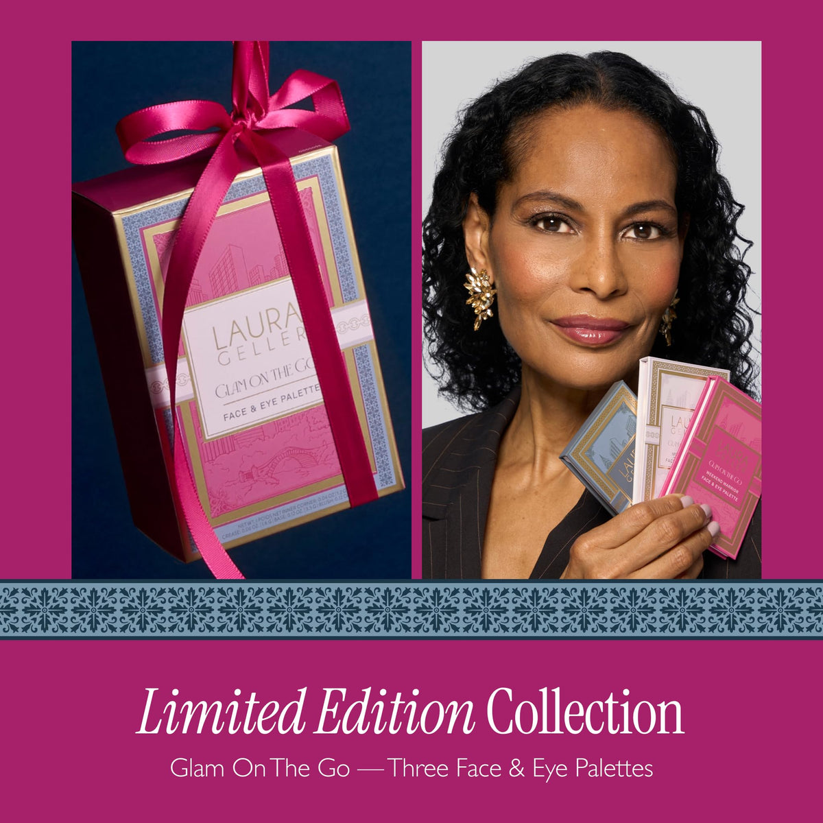 LAURA GELLER NEW YORK open palette close-up of eyeshadows and blush texture for smooth blending