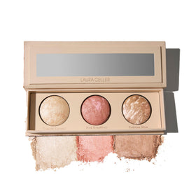 LAURA GELLER NEW YORK front view of the trio palette showing compact and mirror, easy travel