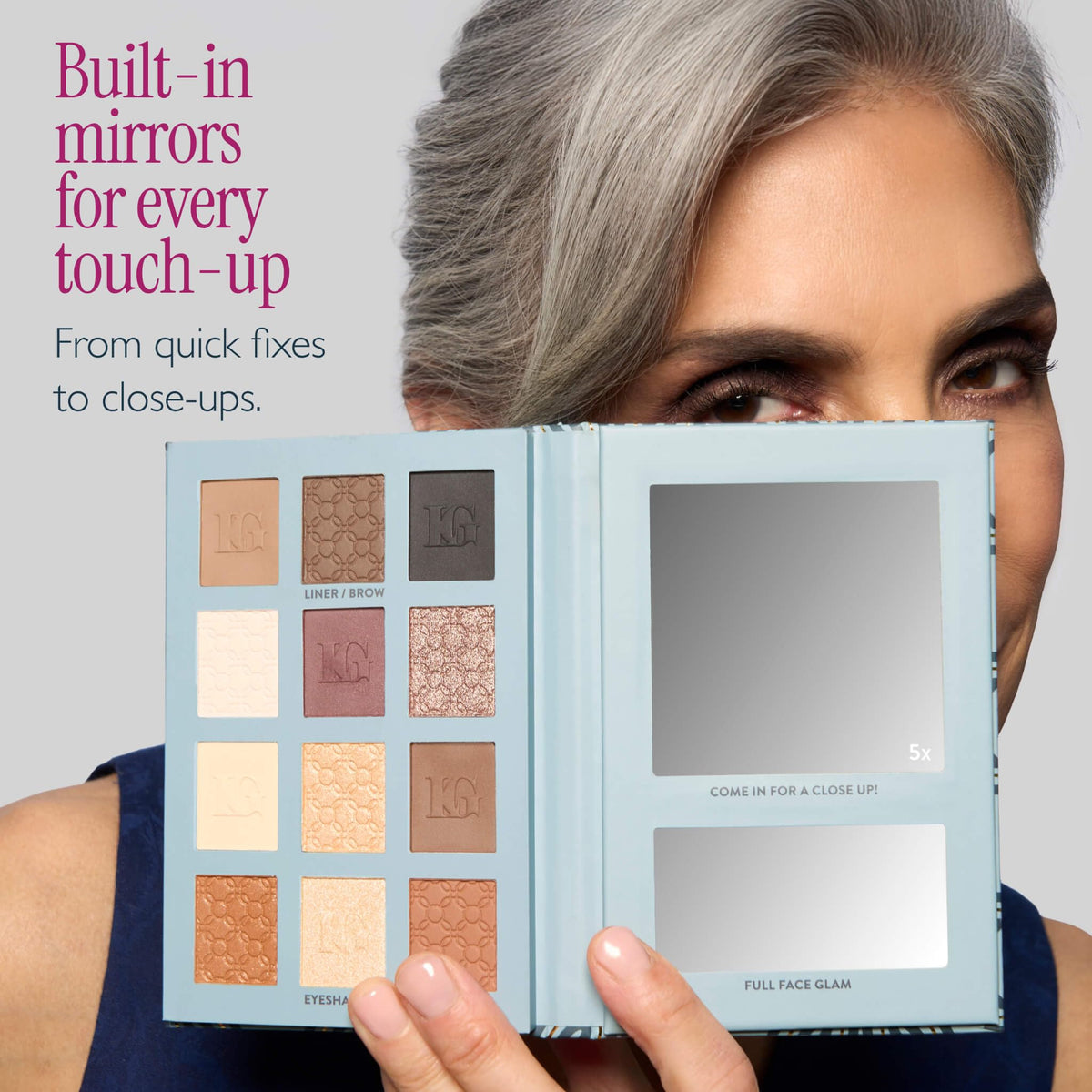 LAURA GELLER NEW YORK palette inside travel bag to show compact size and packing convenience benefit