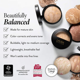 LAURA GELLER close-up of powder texture showing fine milled finish for seamless blend