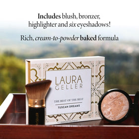 LAURA GELLER powder texture swatch on skin, shows smooth blendability benefit