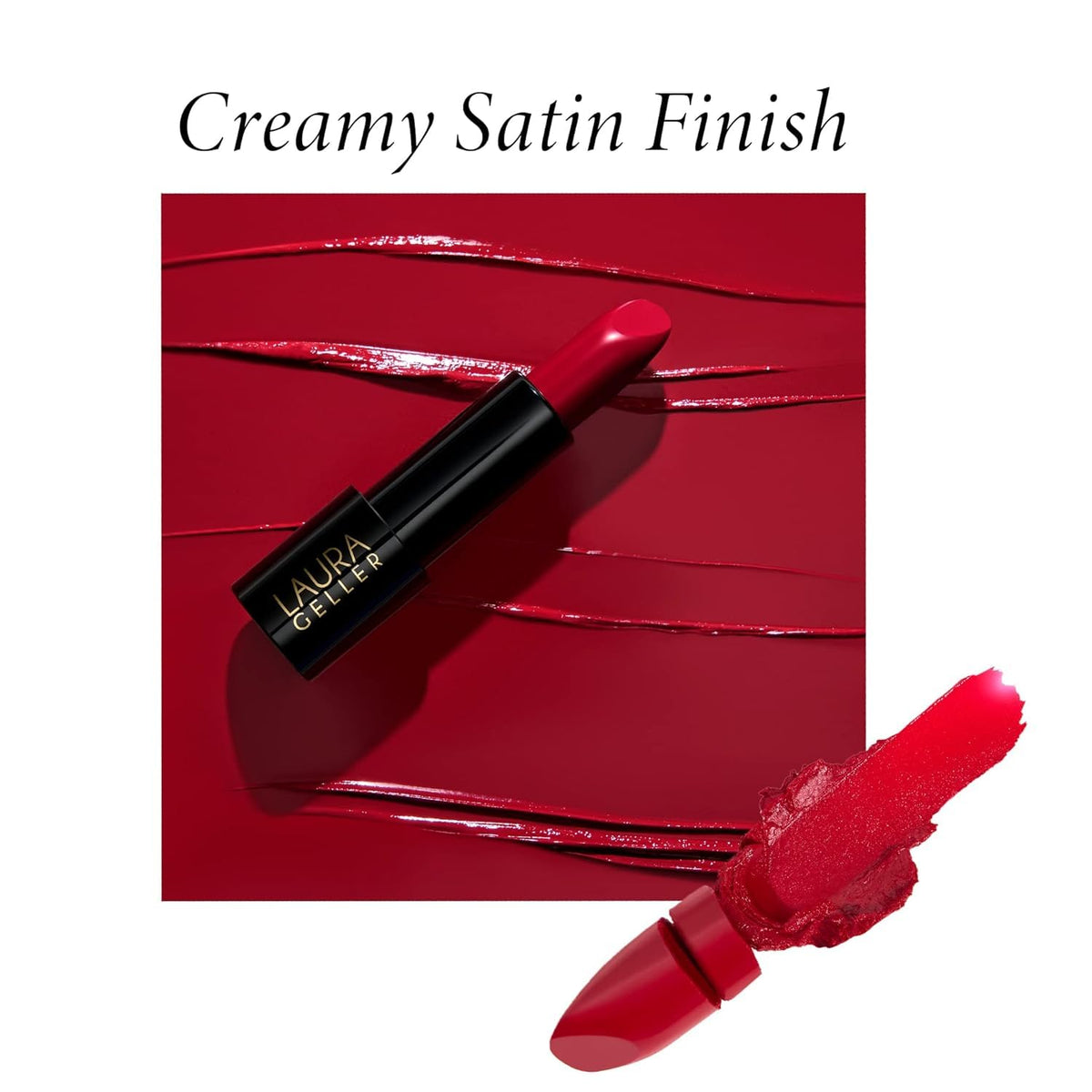LAURA GELLER NEW YORK lipstick next to a coin for scale, clarifies product size