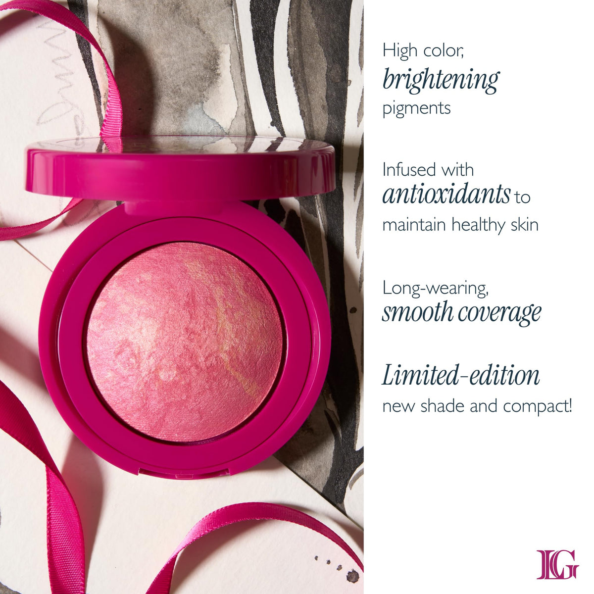 LAURA GELLER blush brush swiping Skyline Sunset on skin for natural buildable color