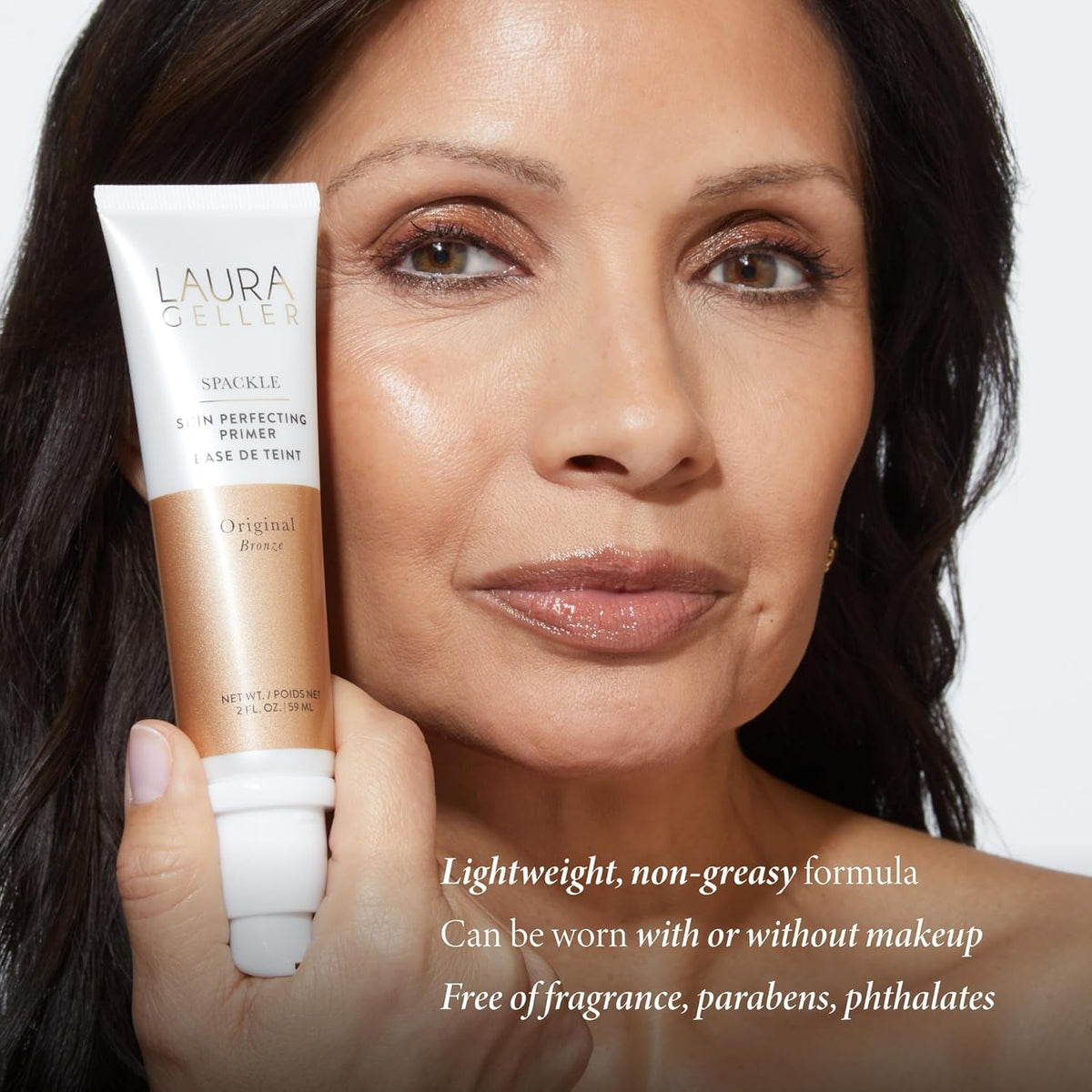 LAURA GELLER NEW YORK primer in makeup bag lifestyle shot for daily routine convenience