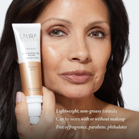 LAURA GELLER NEW YORK primer in makeup bag lifestyle shot for daily routine convenience
