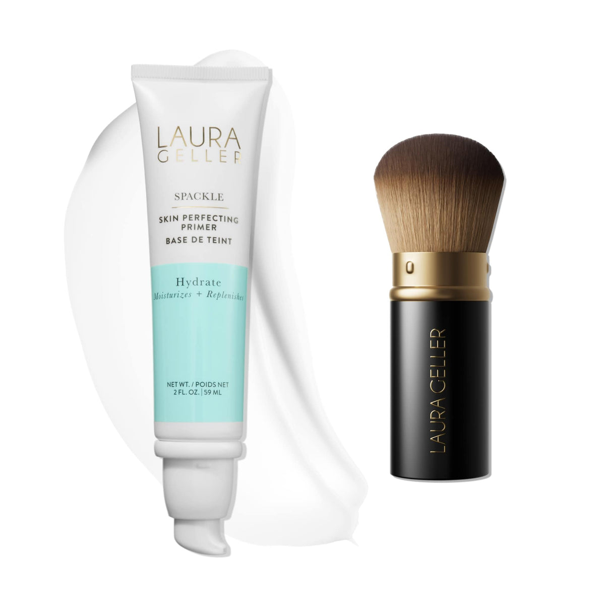 LAURA GELLER NEW YORK front packaging showing primer and brush, easy identification and benefit