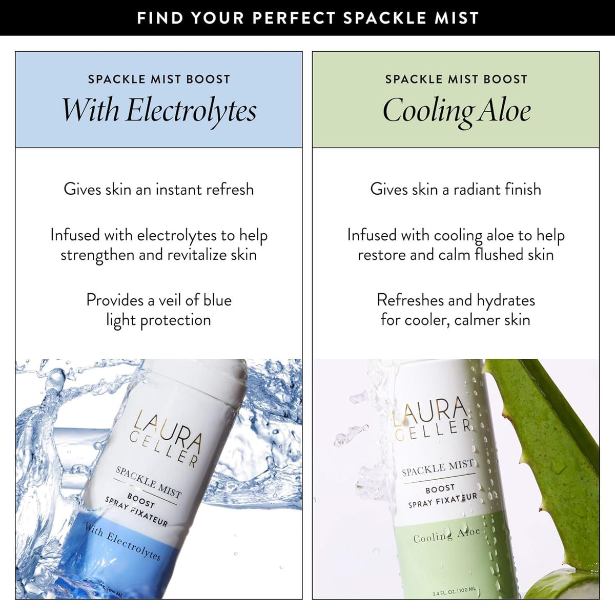 LAURA GELLER NEW YORK model using mist to refresh makeup and hydrate skin