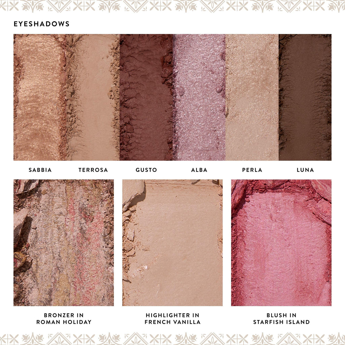 LAURA GELLER NEW YORK bronzer blush highlighter pans displayed to show color coordination